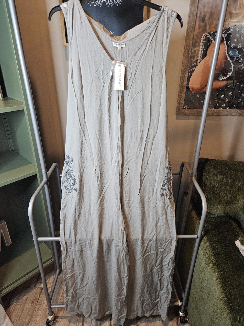 NWT EARTHBOUND TRADING Green Embroidered Hoodie Sleeveless Wide Leg Jumpsuit XL